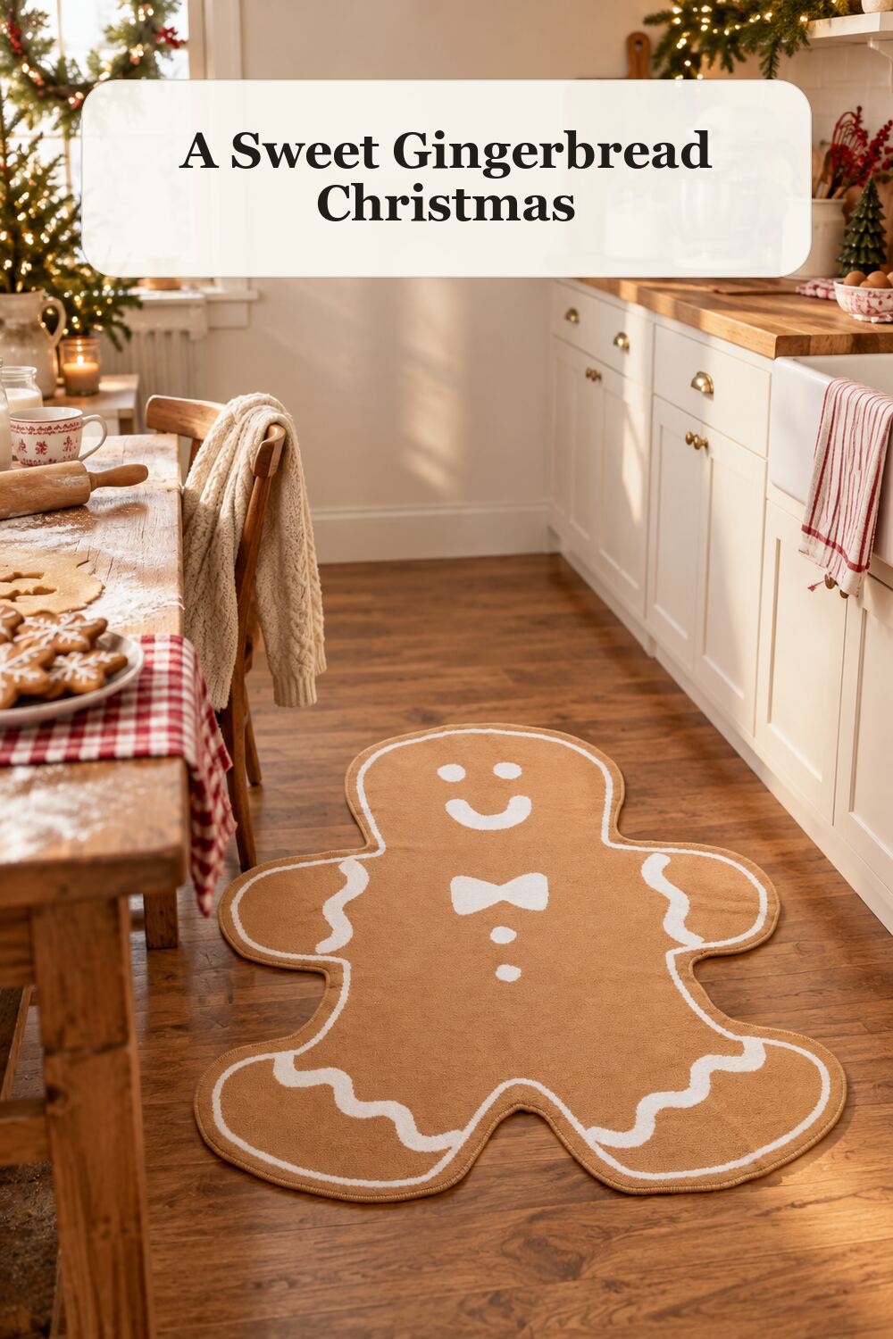 Gingerbread Man Shaped Throw styled in a warm, realistic christmas home setting.