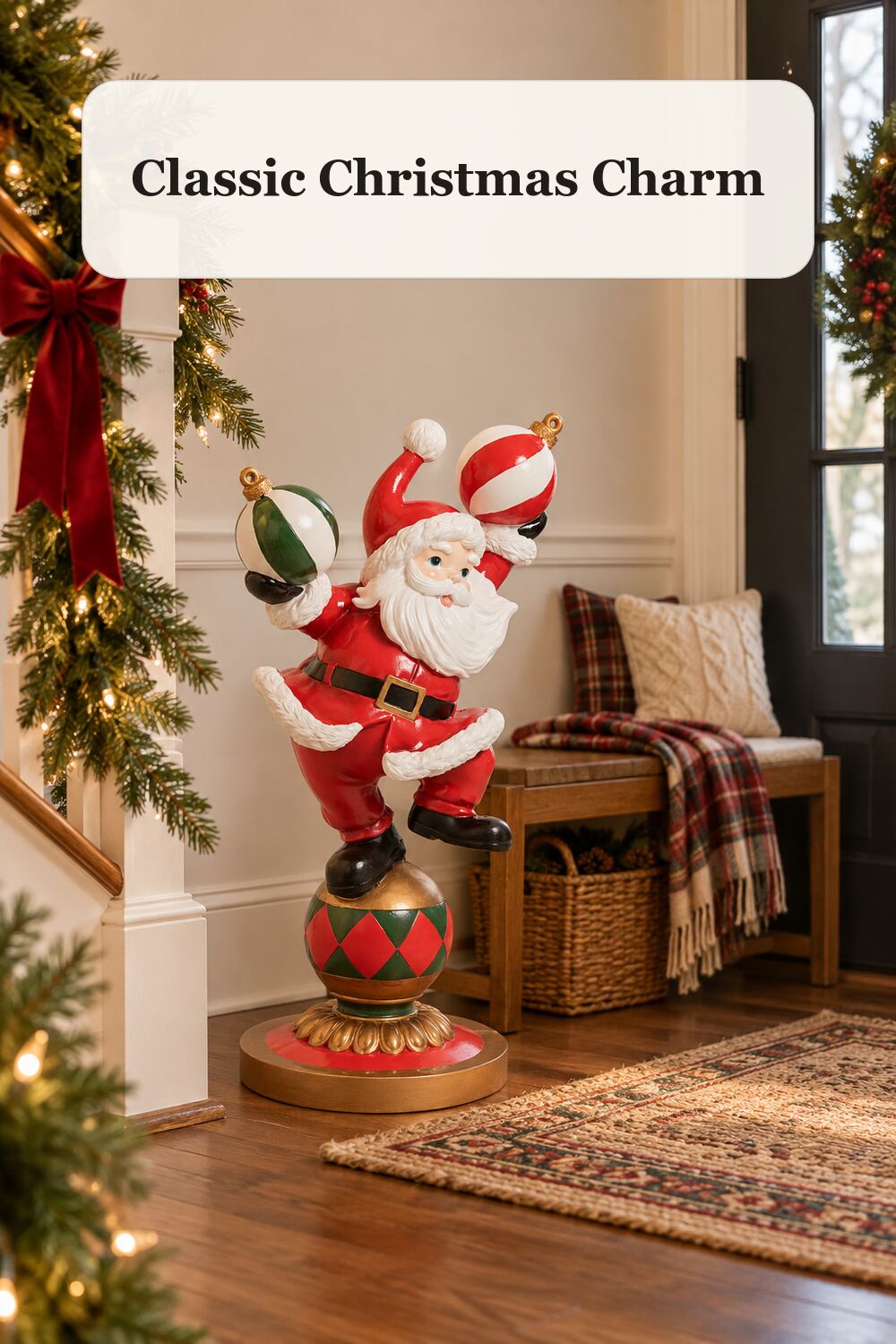 19x11x36 Outdoor Safe Santa With Ornaments Decor styled in a warm, realistic christmas home setting.
