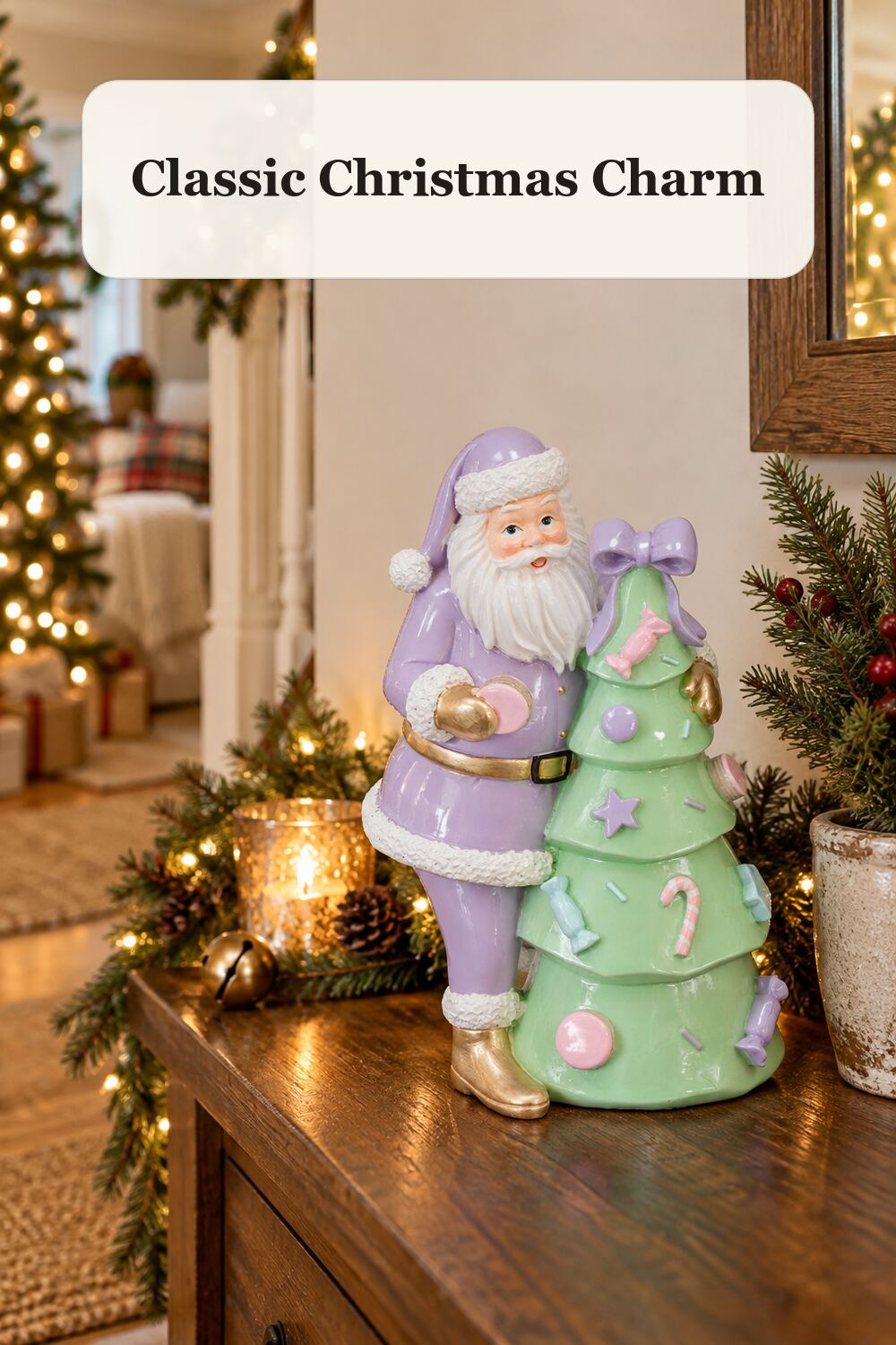 Santa With Christmas Tree Decor styled in a warm, realistic christmas home setting.