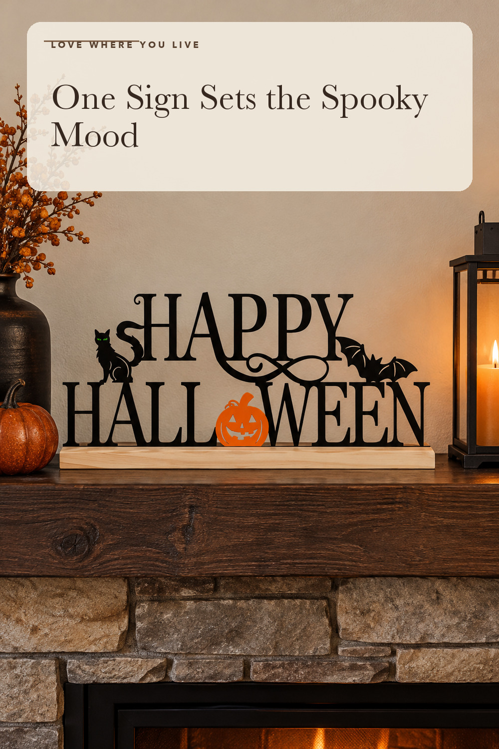 Metal Happy Halloween Sign Decorations for Home Party Shelf Mantel; styling inspiration