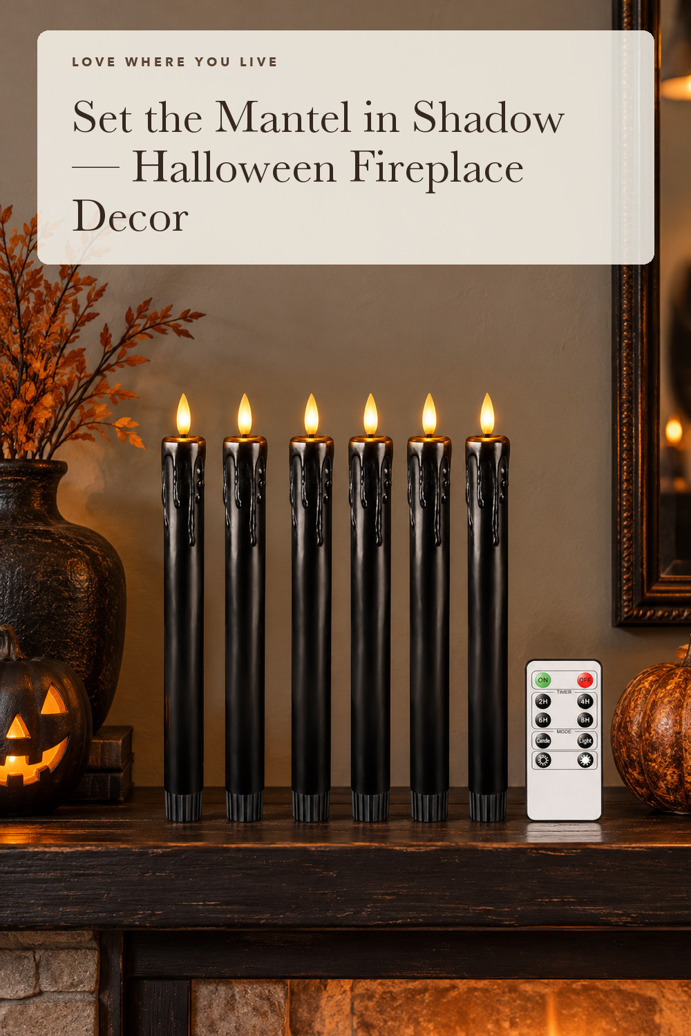 Black Flameless Taper Candles, Halloween Indoor Party Decorations, Real Wax; styling inspiration
