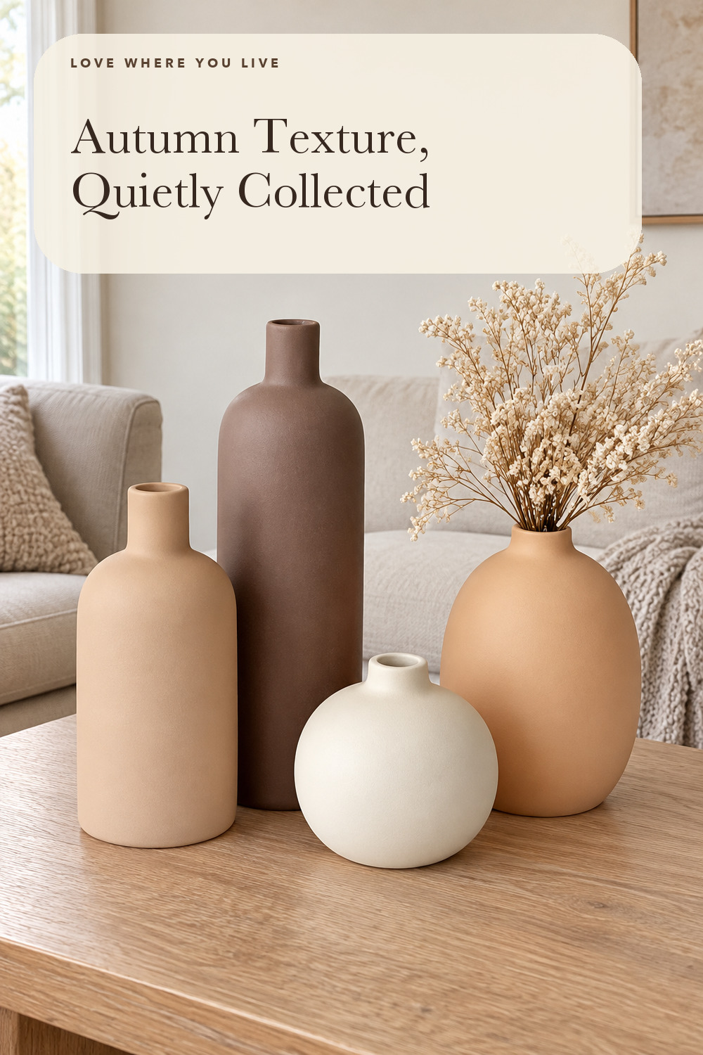 Modern Ceramic Vase Set, Neutral Colors, Decorative Vases for Home Shelf Decor, 4 Piece Collection, Happy Birthday Gifts for Women Mom Her Friend Sister Wife Grandma, Self Care Gift (Coffee Mix set 4); styling inspiration
