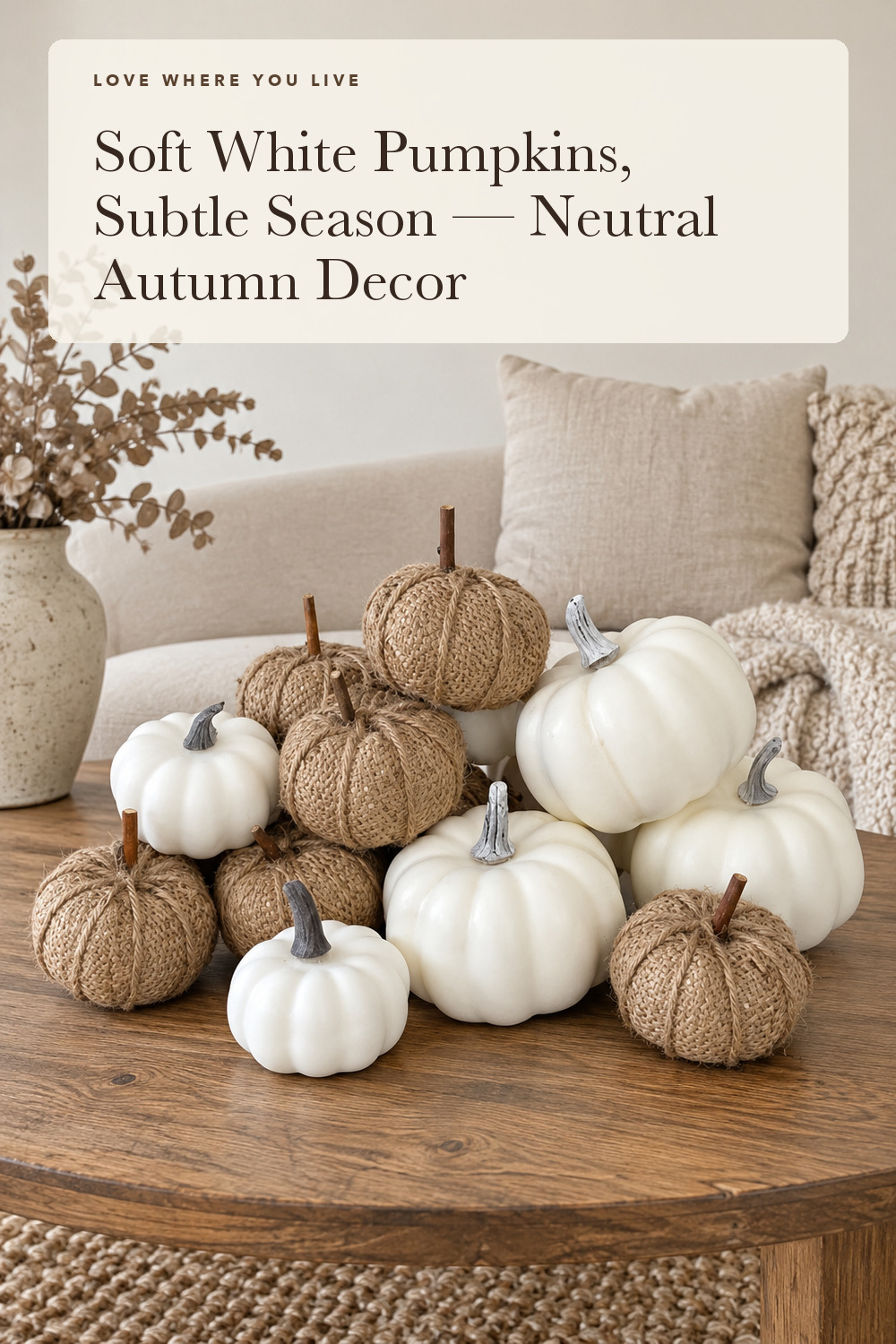Fabric and White Pumpkins Assorted Size - 16PCS Burlap for Rustic Fall Decor, Perfect Halloween Thanksgiving Decoration Wedding; styling inspiration