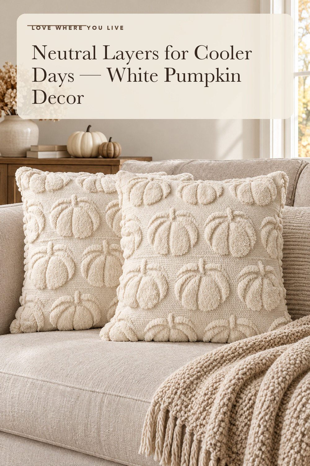 4TH Emotion Fall Pumpkin Decorative Pillow Covers 18x18 Set of 2, Beige Soft Plush Faux Fur Farmhouse Throw Cushion Cases for Autumn Thanksgiving Holiday Home Decorations; styling inspiration