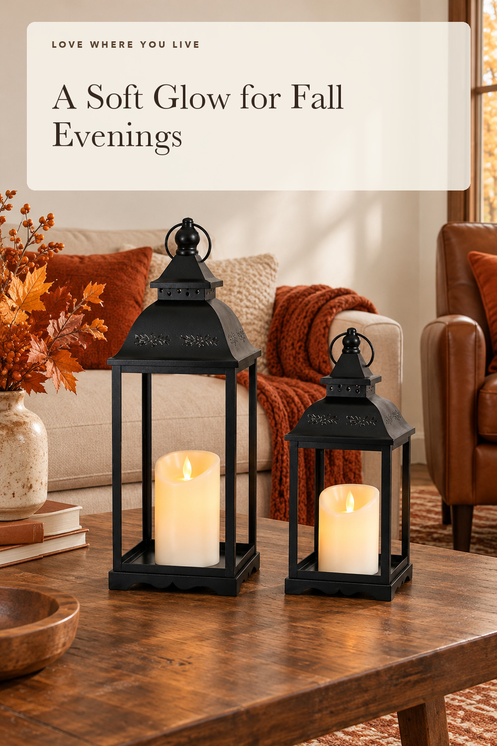 Decorative Candle Lanterns Set of 2, Black Metal for Indoor & Outdoor; styling inspiration