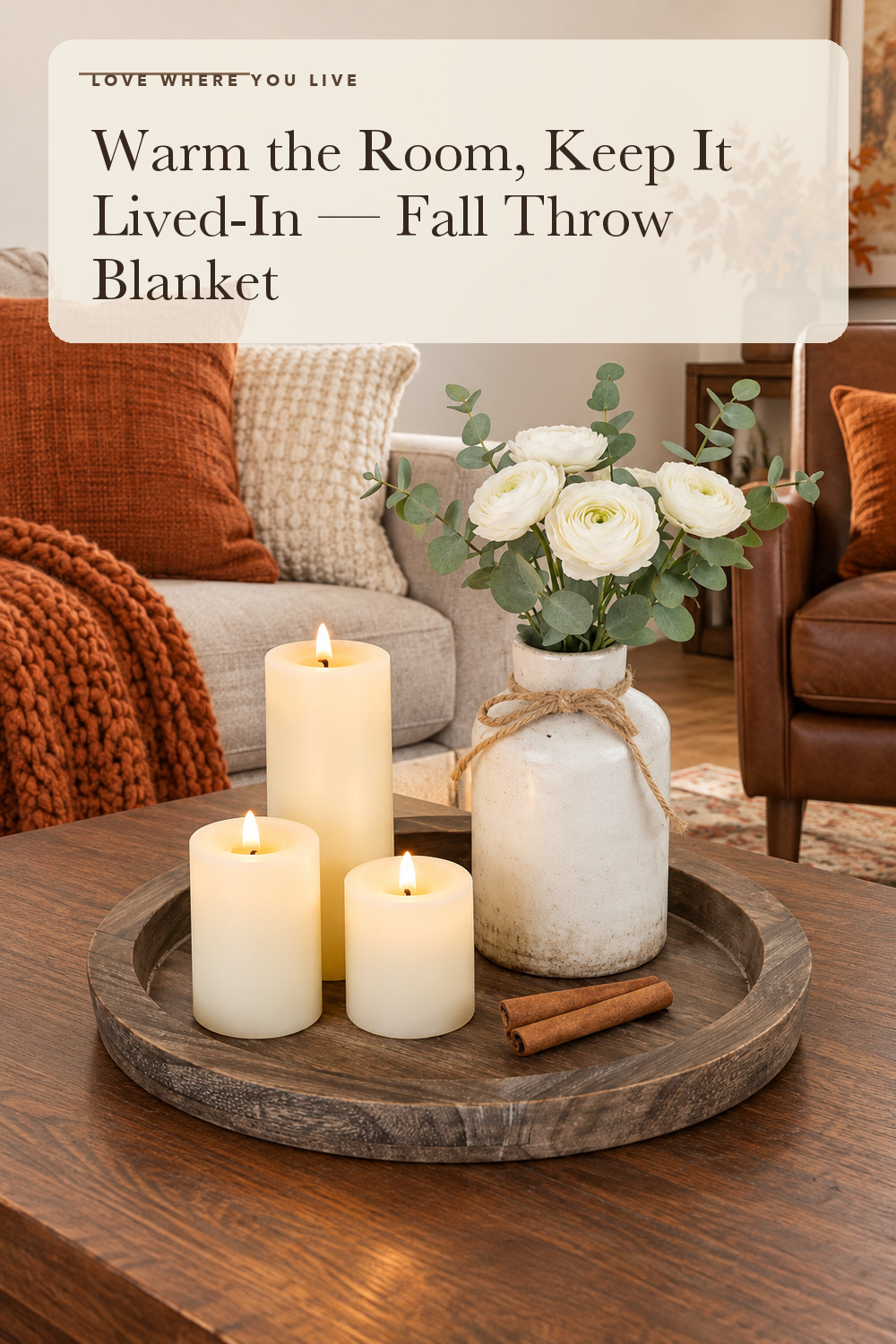 Hanobe Round Wooden Candle Holder Trays for Coffee Table, Distressed Finish; styling inspiration