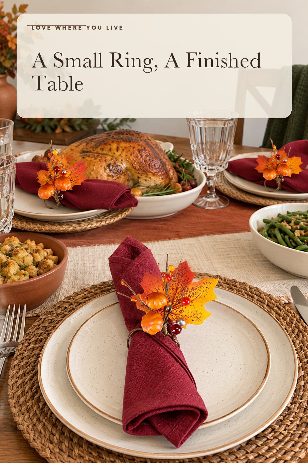 Patelai 12 Pcs Fall Napkin Rings Pumpkin Maple Leaf Ring Holder; styling inspiration