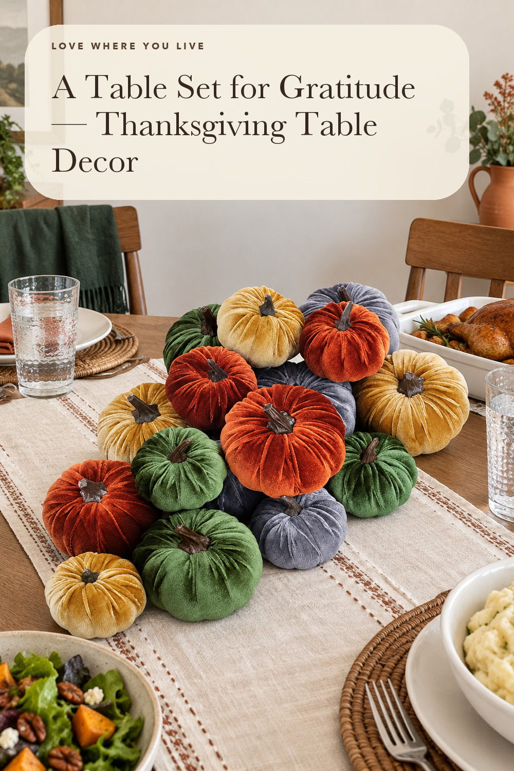 Winlyn 16 Pcs Assorted Small Faux Rustic Harvest Velvet Pumpkins Decorative Rust Orange Gold Olive Gray Fabric Pumpkins Foam Pumpkins Farmhouse Fall Thanksgiving Halloween Table Centerpiece Decor; styling inspiration