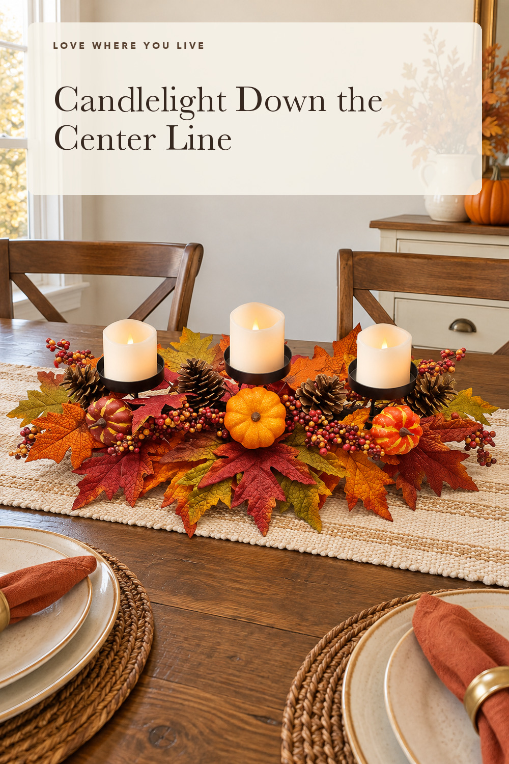 Fall Centerpieces for Table Decorations with Artificial Pumpkins; styling inspiration