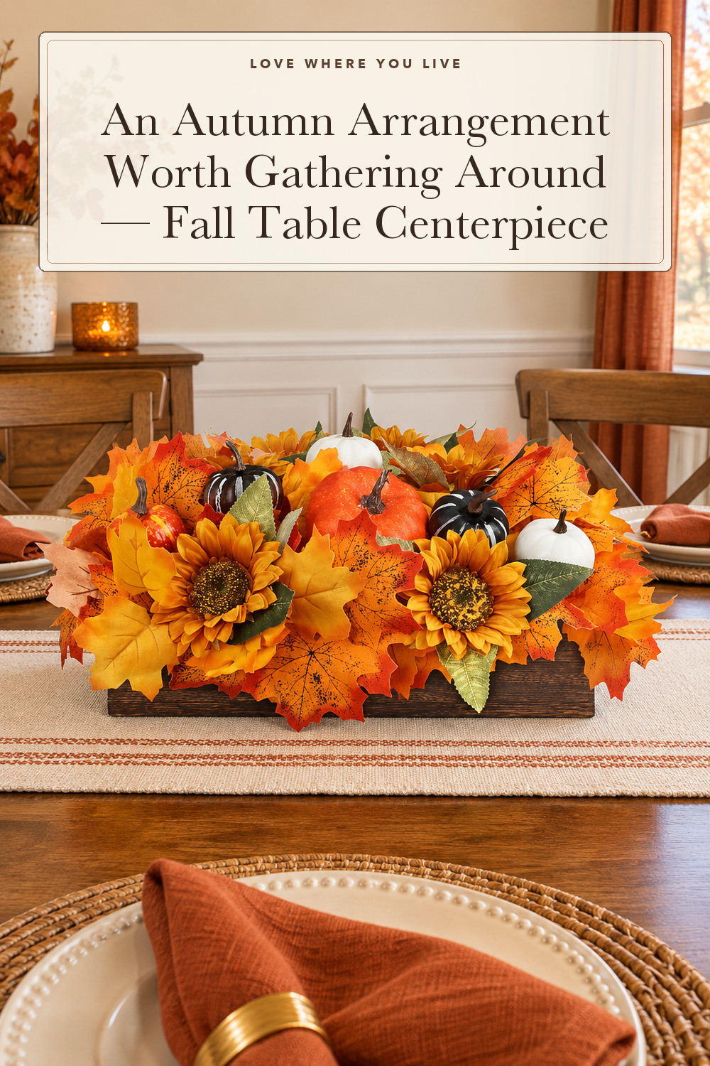 Scawim Fall Centerpieces for Dining Table, 14‘’, Fall Orange; styling inspiration