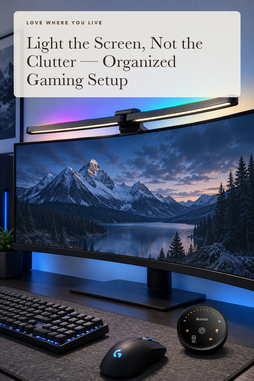 Quntis Curved Monitor Light Bar 15 RGB Backlight for 34"+ Screens, Computer Bar Lights Foldable Dual Light with Color Temperature Brightness Stepless Dimming, No Glare Desk Lamp for Home Office Gaming; styling inspiration