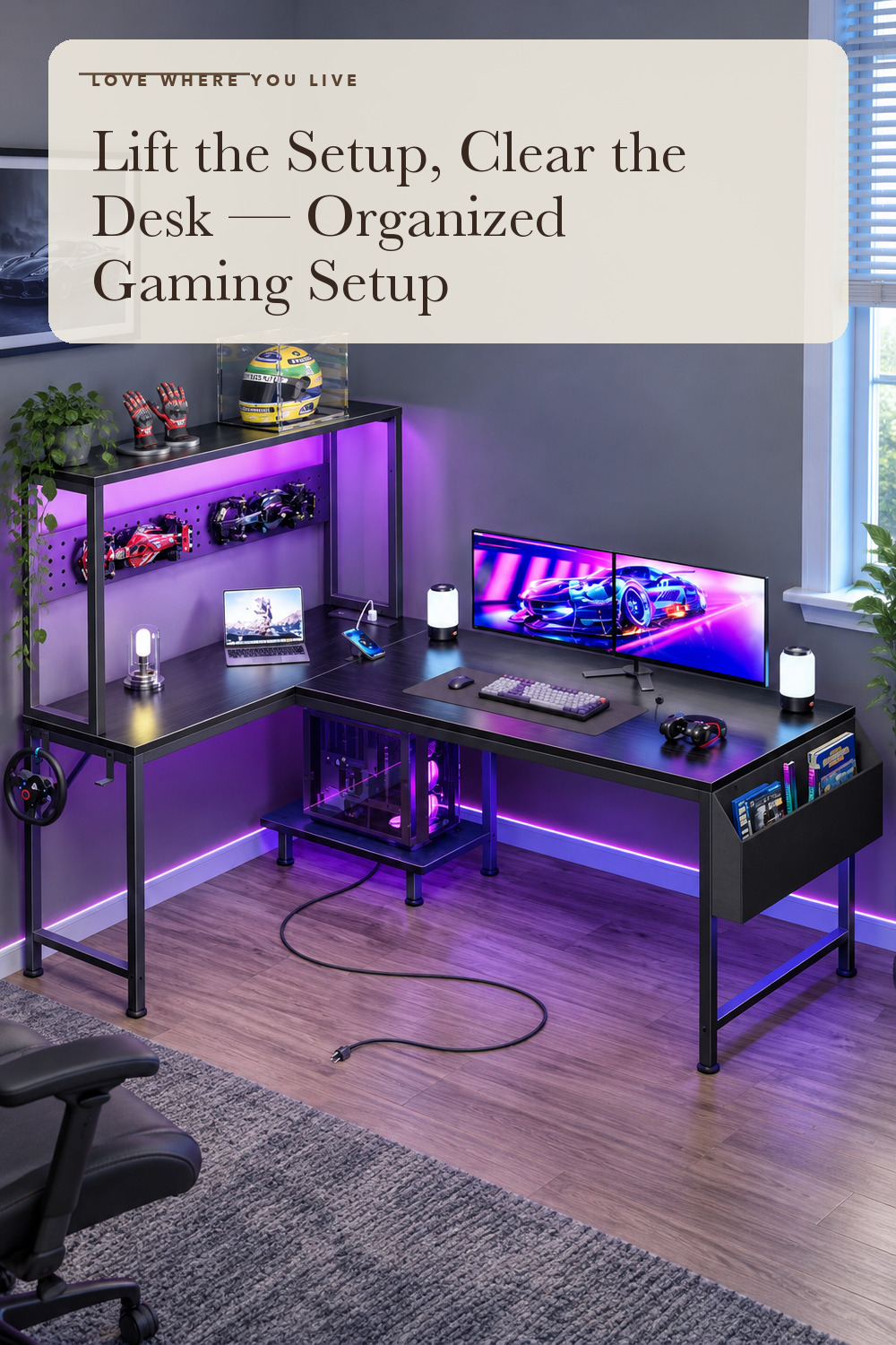 PRAISUN L Shaped Gaming Desk with LED Lights & Power Outlets; styling inspiration