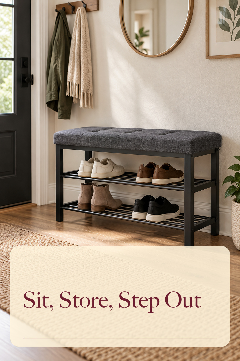 SONGMICS Shoe Bench, Storage Bench, Entryway Bench with Cushion; styling inspiration