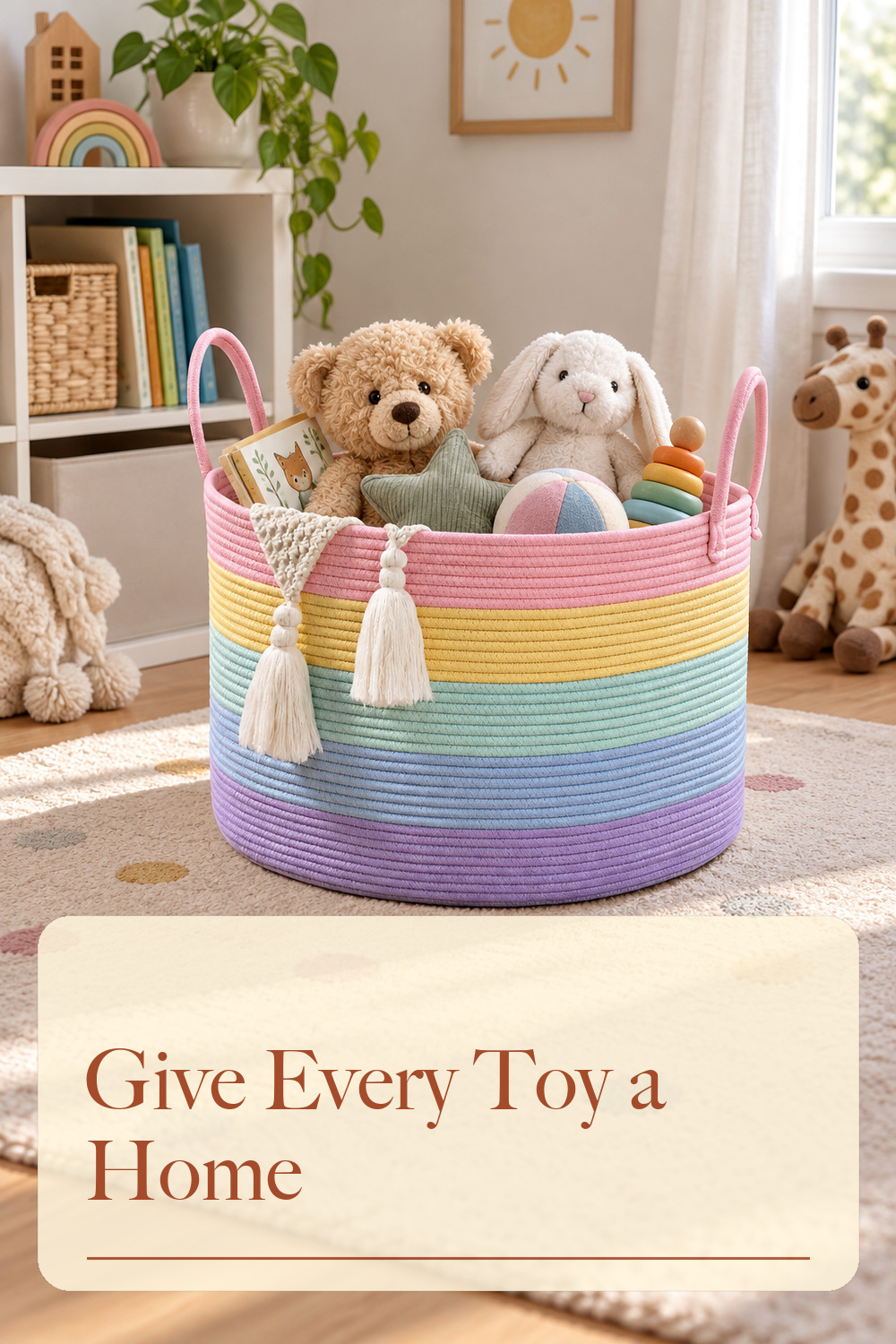 67L Large Rainbow Blanket Basket, Cotton Rope Baby Laundry Hamper with Handles, Kids Toy Basket for Classroom & Nursery, Soft Round Stuffed Animal Storage, Dog Toy Bin - 20"x13", Light Rainbow; styling inspiration