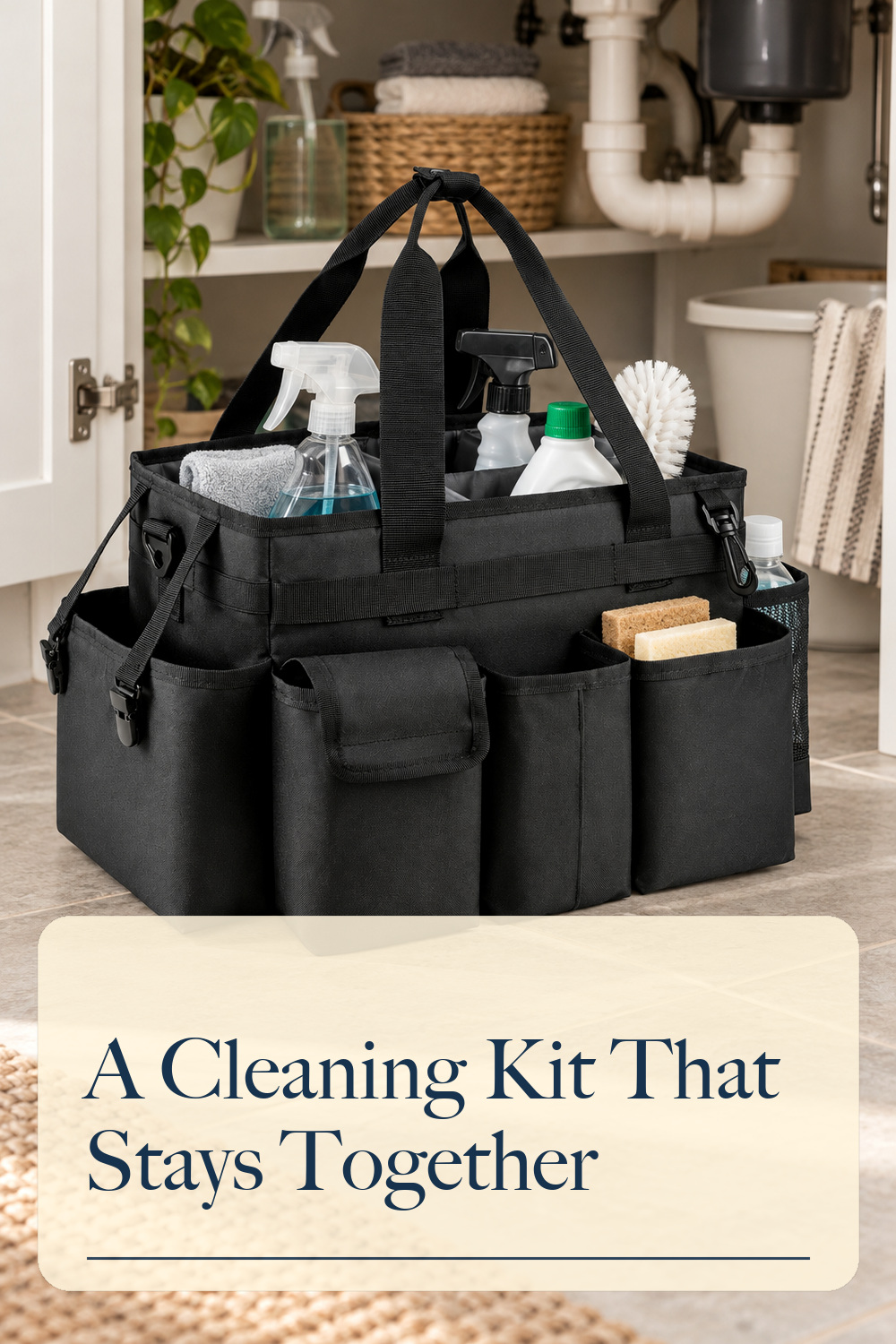 Cleaning Caddy,Cleaning Bag for Housekeepers,Cleaning Supplies Organizer with Handle,Black; styling inspiration