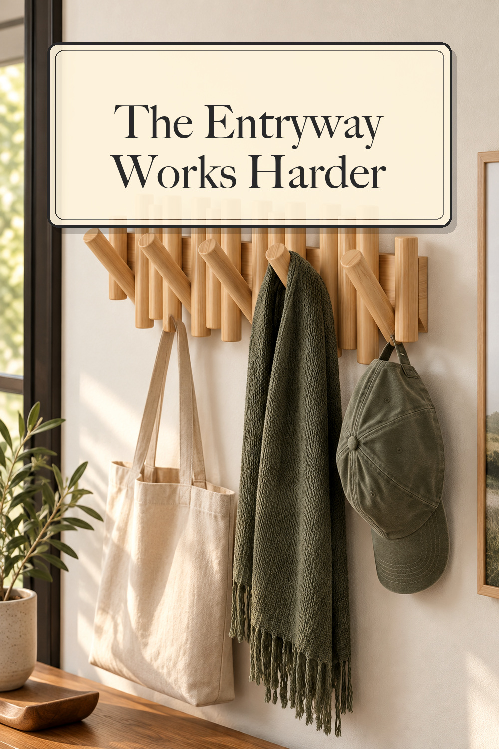 Umbra Picket Coat Rack, Wall Mount 5 Flip-Down Coat Hooks, Natural; styling inspiration