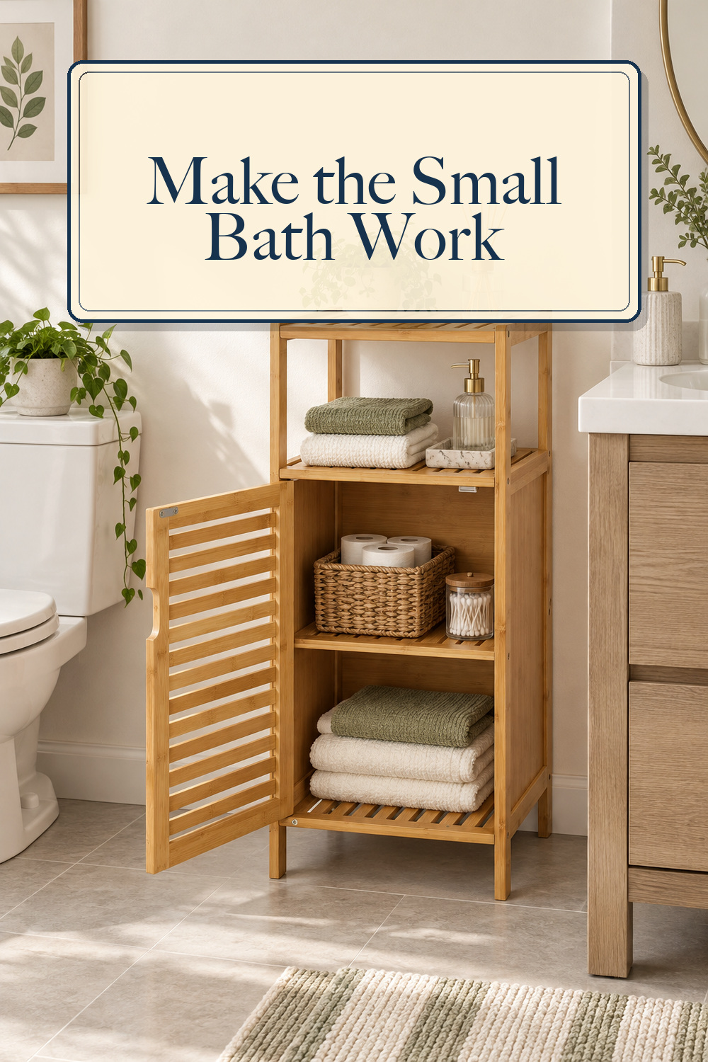 Bamboo Cabinet, Bathroom Storage Cabinet with Single Door and Shelf, Freestanding Bathroom Cabinet, Kitchen Cupboard, Sofa Side Table for Living Room/Hallway/Kitchen; styling inspiration