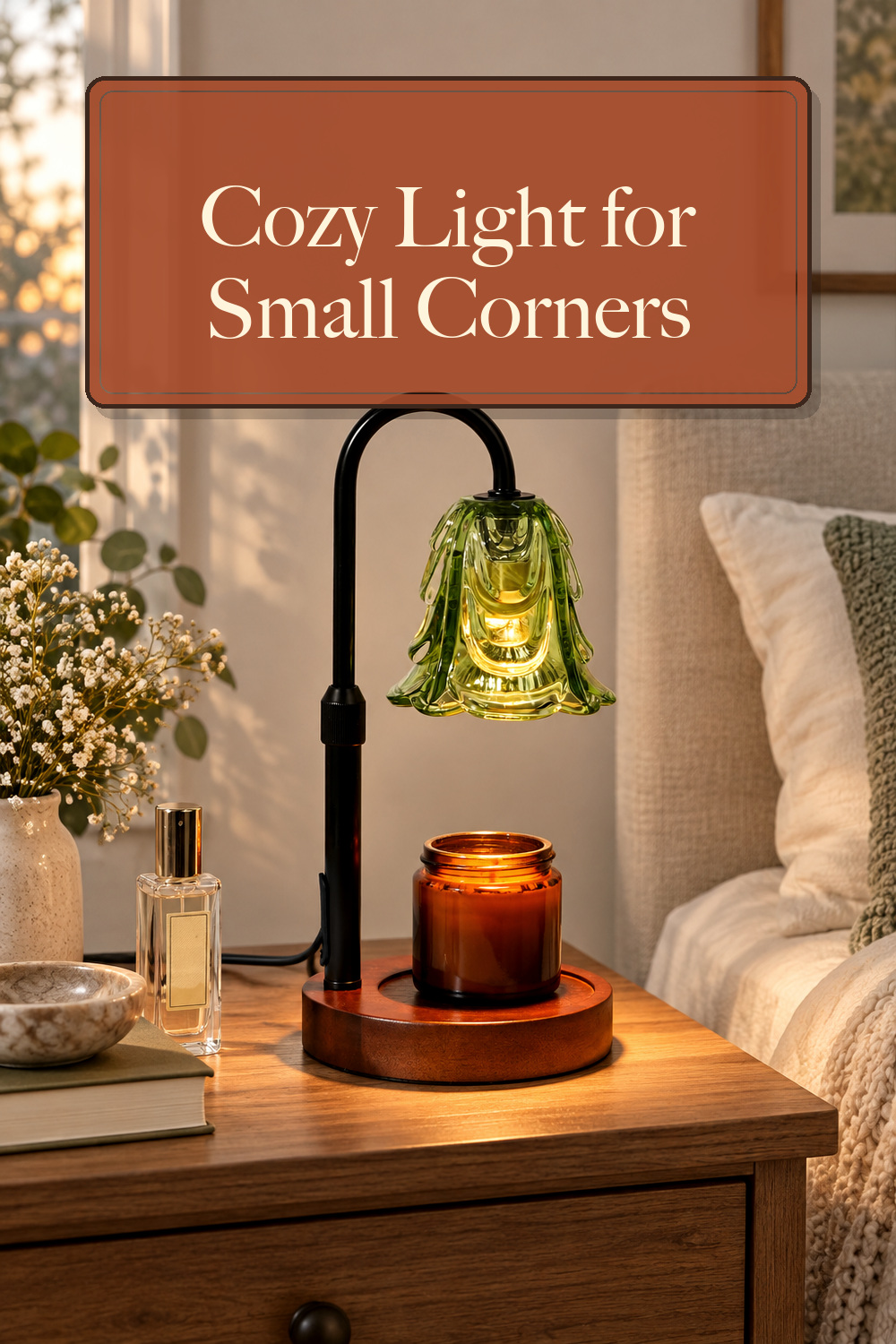 Small Candle Warmer Lamp with Timer, Adjustable Green Lamp Warmer for Jar Candles, Christmas Birthday Gifts for Women Mom Her, Unique Dimmable Candle Heater, Cute Wax Warming Light with Wood Base; styling inspiration