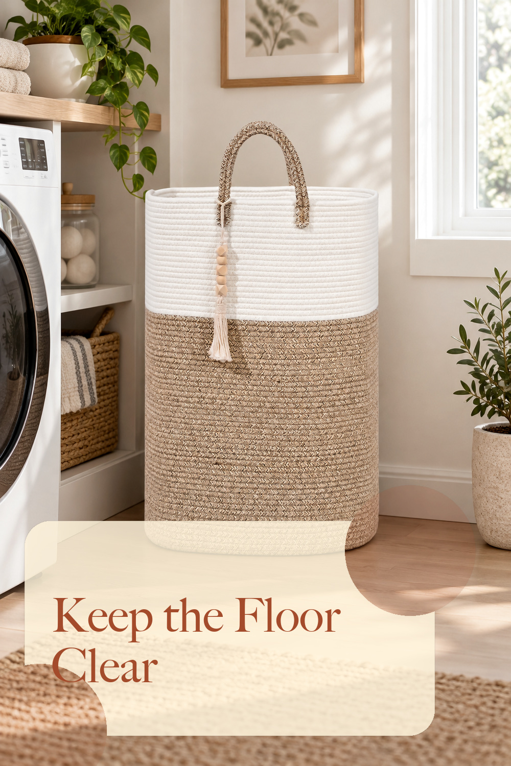 65L Woven Laundry Basket for Clothes, Large Rectangle Laundry Hampers with Beads Tassel, Nursery Storage Basket for Toys, Tall Dirty Clothes Hamper for Bedroom Aesthetic, Laundry Room Organization; styling inspiration