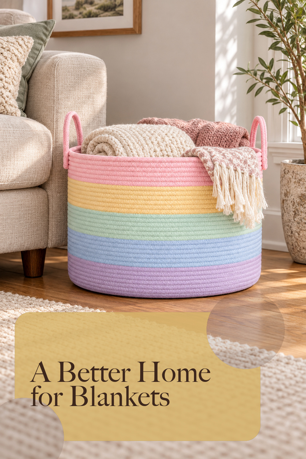 OrganiHaus Rainbow Toy Basket & Blanket Storage Bin, Nursery 20x13"; styling inspiration