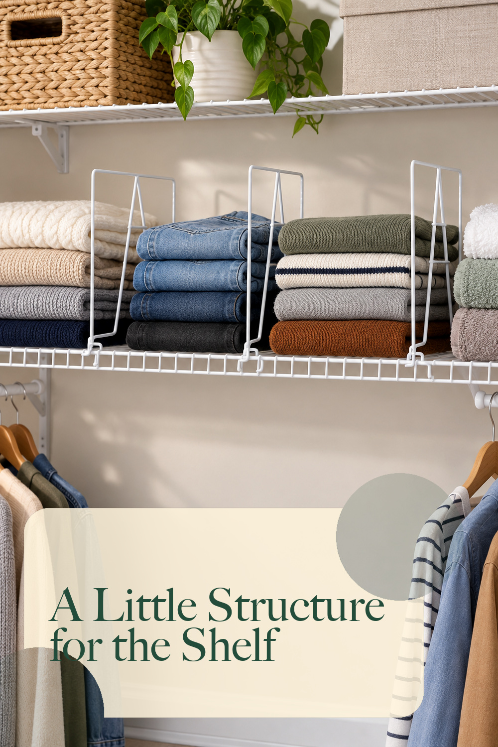 20-Pack Wire Shelf Dividers, Clip-On Closet Organizers, Tall Steel; styling inspiration