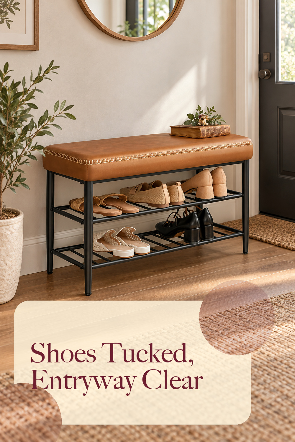 VASAGLE Shoe Bench, Synthetic Leather with Stitching, Loads 300 lb; styling inspiration