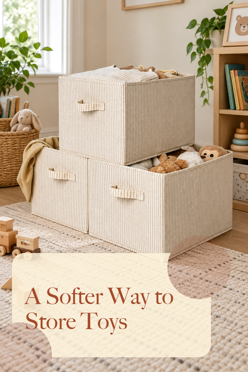 StorageWorks Shelf Organizer Bins, Khaki & Beige Stripes, Extra Large; styling inspiration