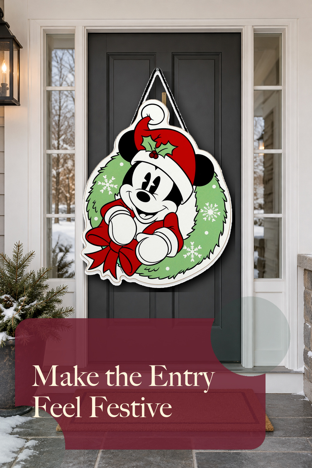 Disney Mickey Mouse Classic Christmas Wreath Hanging Wood Wall Decor; styling inspiration