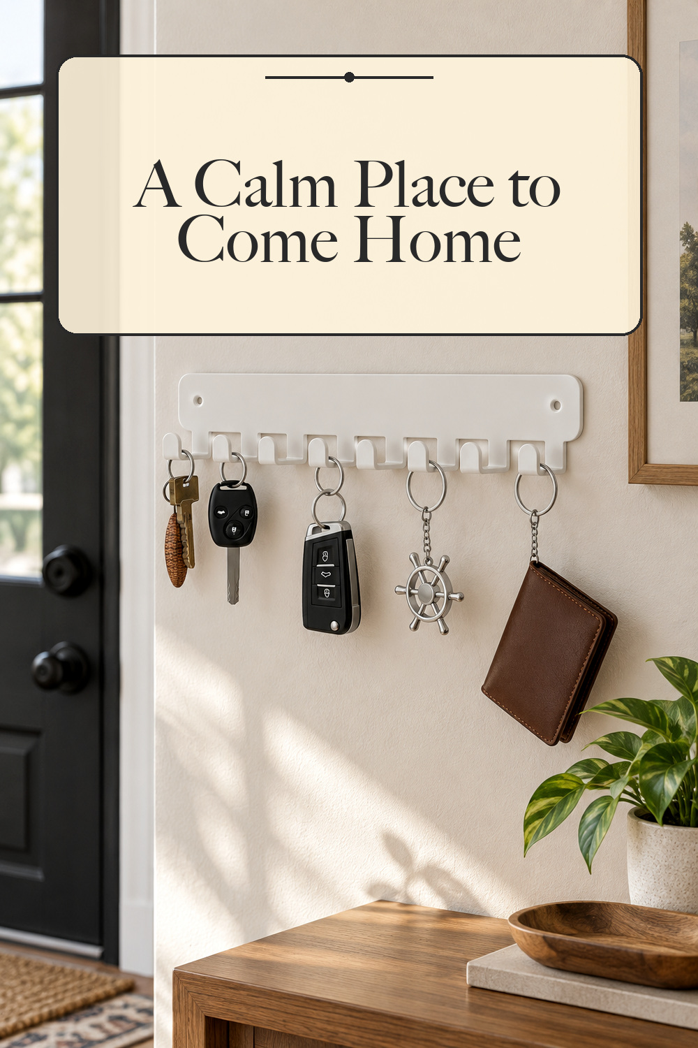 pickpiff Key Holder Wall Mount, Adhesive or Screw-Mounted Key Rack with 8 Hooks, Metal Key Chain Organizer for Car Keys, Black 1 Pack; styling inspiration