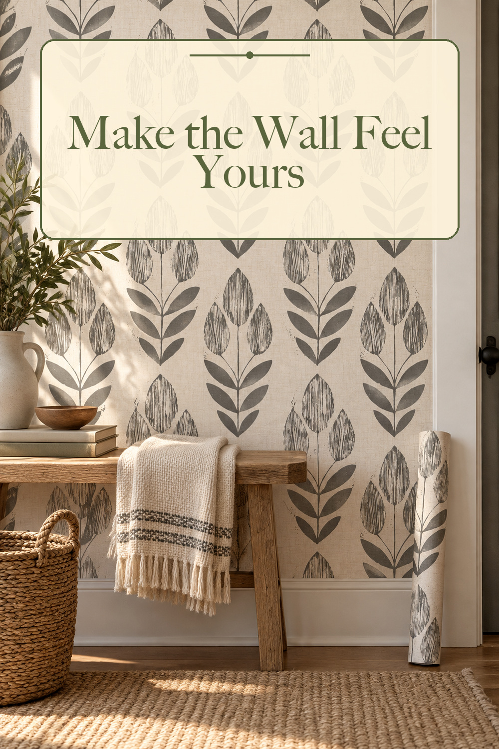 NuWallpaper Folk Tulip Peel and Stick Wallpaper, Neutral, Textured Removable Wallpaper, 20.5 in x 18 ft; styling inspiration