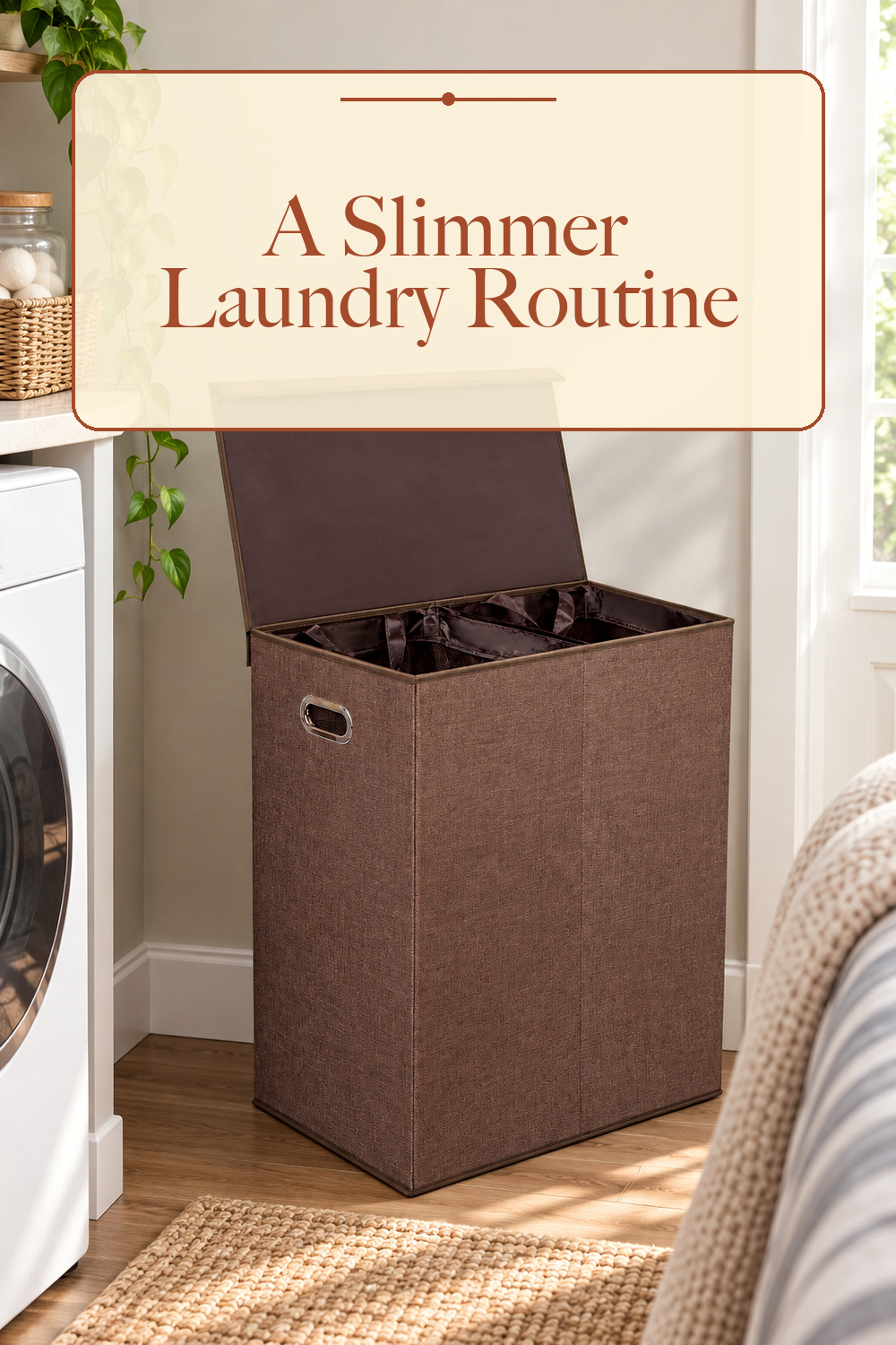 BIRDROCK HOME 13Gal Tall Double Laundry Hamper with Lid, Brown, 25.75”; styling inspiration