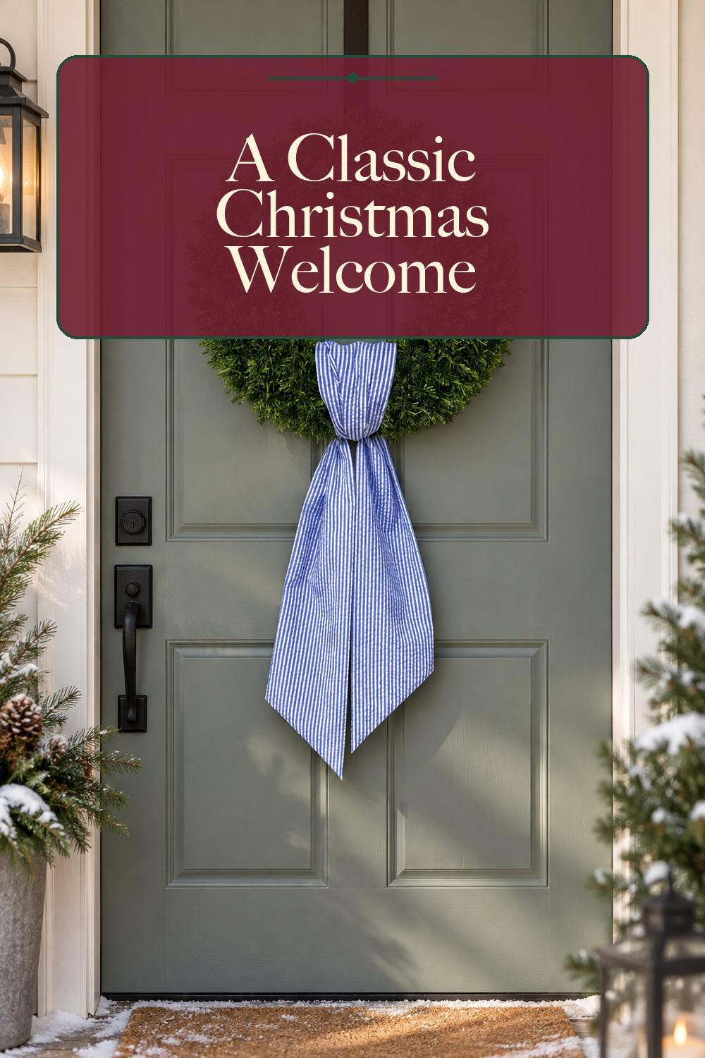 Christmas Wreath Sash for Front Door, Jean Blue Seersucker Sash Holiday Baby Shower Wreath Accessories for Home Birthday Decorations; styling inspiration
