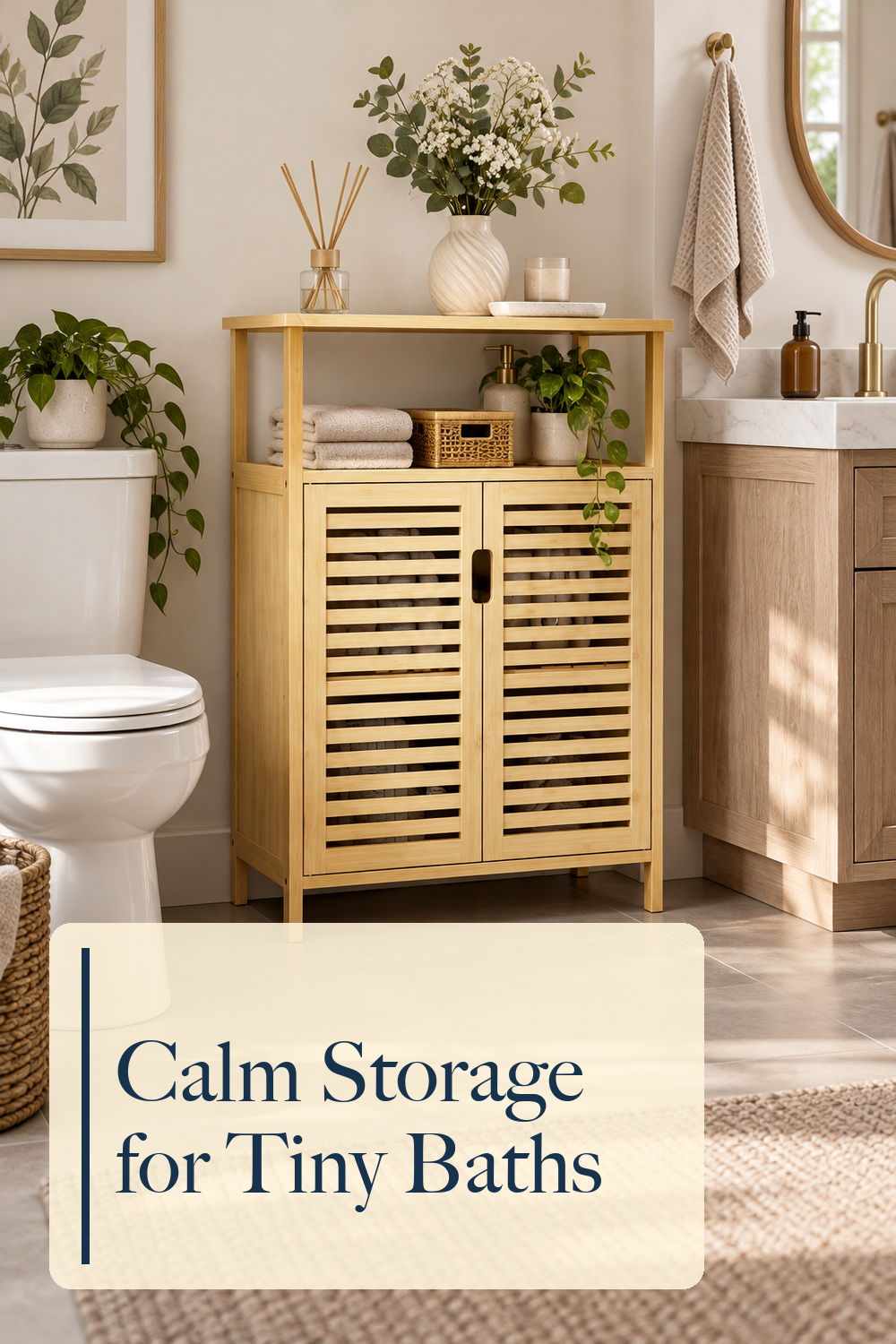 Bathroom Storage Cabinet, Bamboo Floor Cabinet with Double Doors and Open Shelf, Freestanding Cupboard for Living Room, Kitchen, Entryway, Natural; styling inspiration