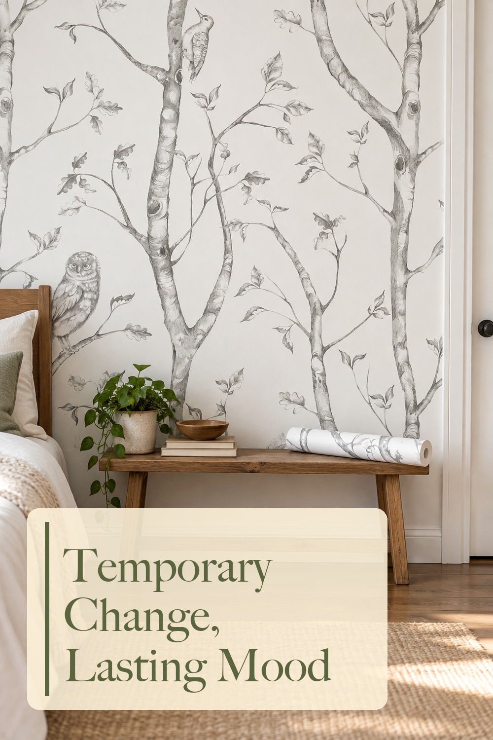 NuWallpaper NU1412 Woods Peel & Stick Wallpaper, Grey; styling inspiration