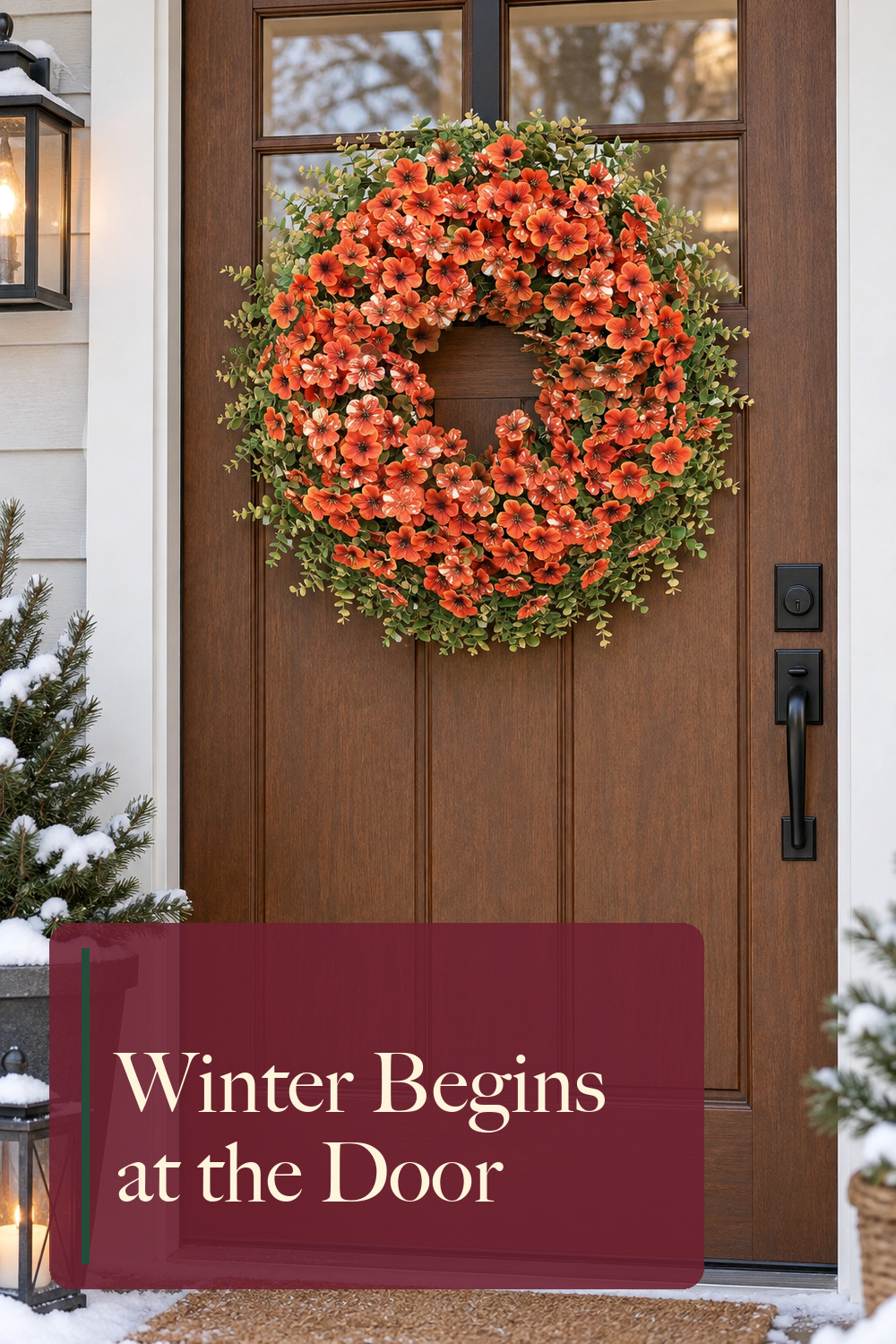 26" Large Artificial Silk Flower Eucalyptus Wreath for Outdoor(Fall Orange); styling inspiration