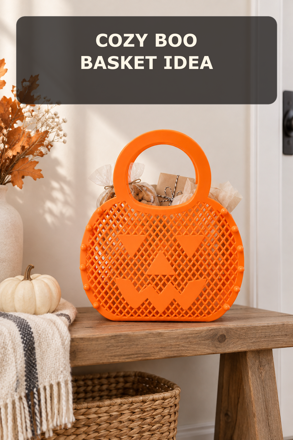 Pumpkin-shaped gift basket; styling inspiration