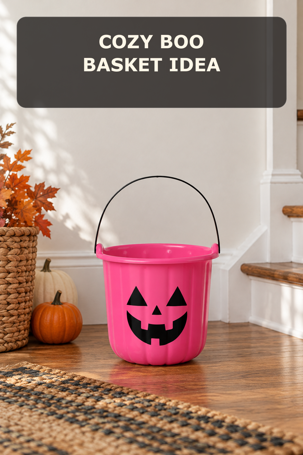 Pink trick-or-treat pail; styling inspiration