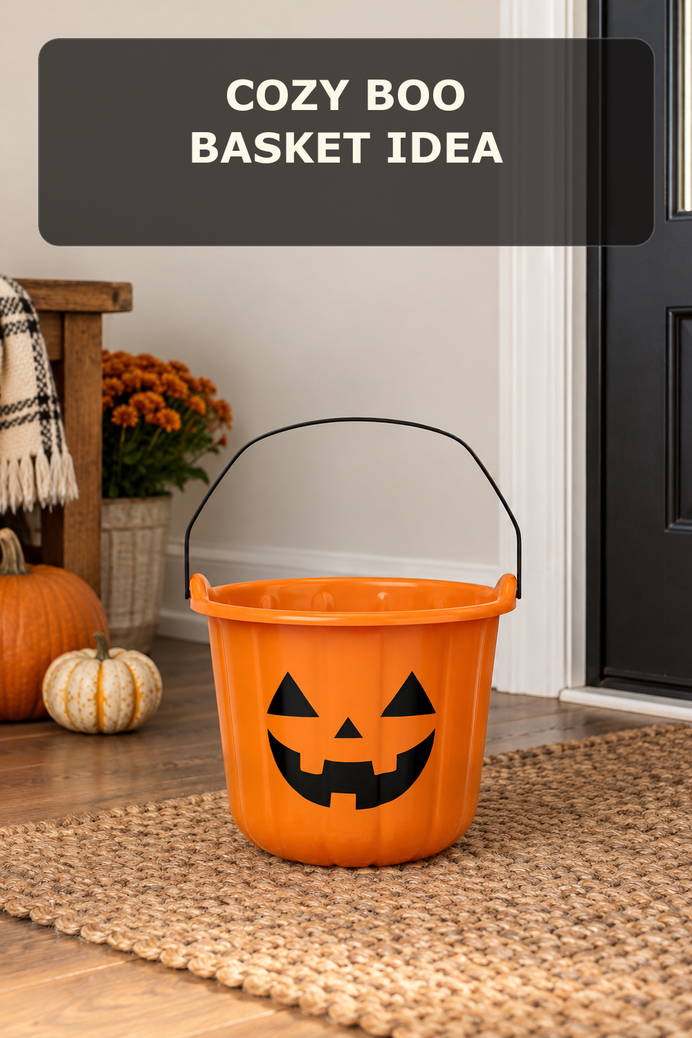 Large pumpkin trick-or-treat pail; styling inspiration