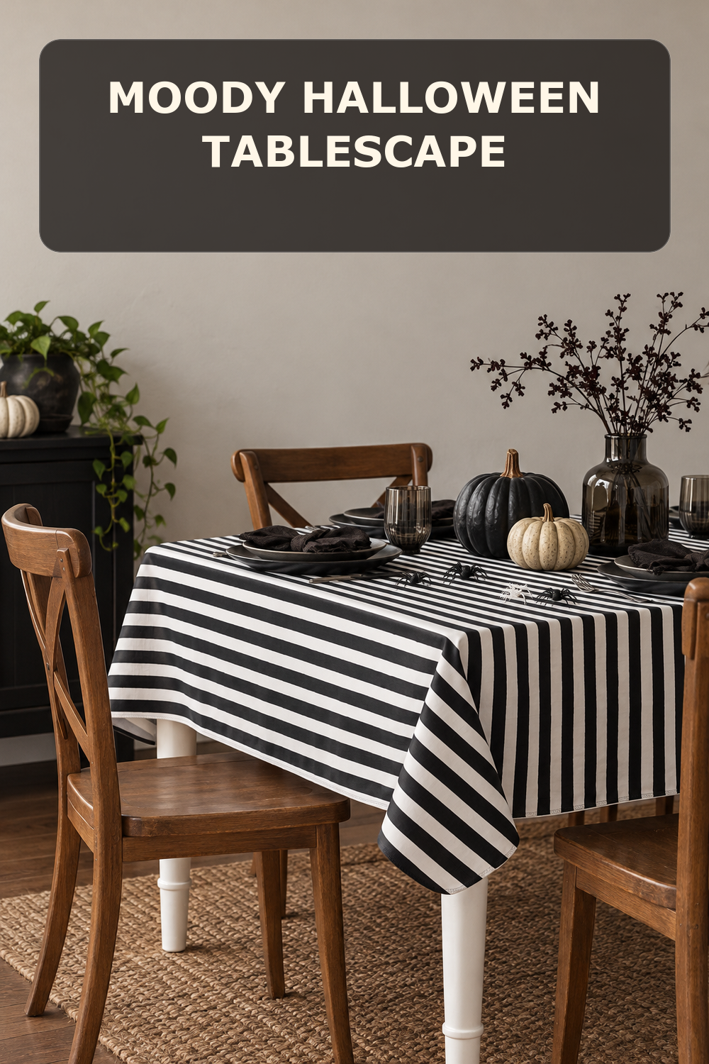 Black and white striped tablecloth; styling inspiration