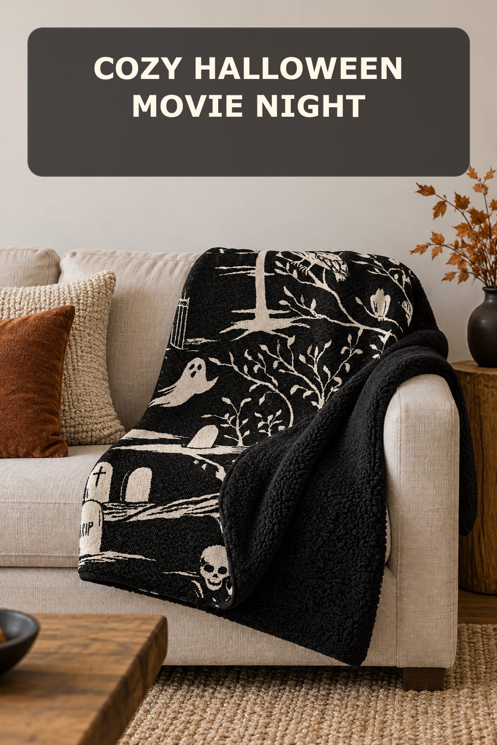 Black and ivory Halloween throw; styling inspiration