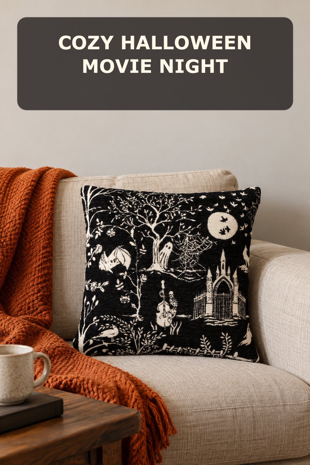 Square Halloween pillow; styling inspiration