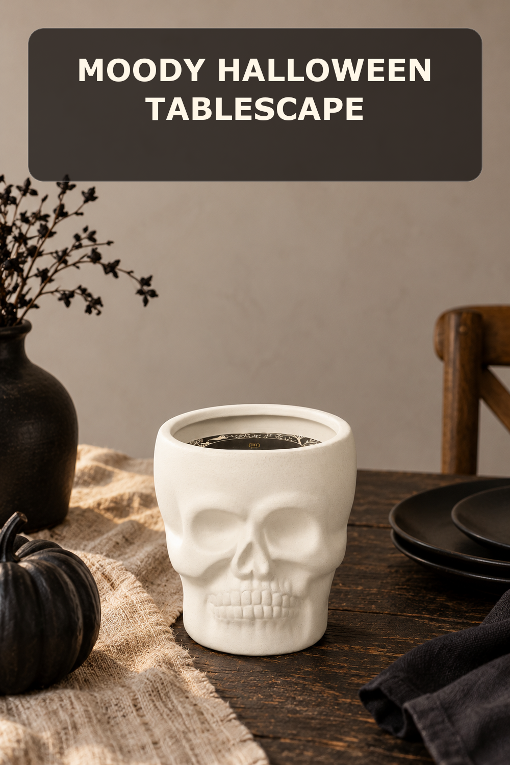 Ceramic skull Halloween candle; styling inspiration
