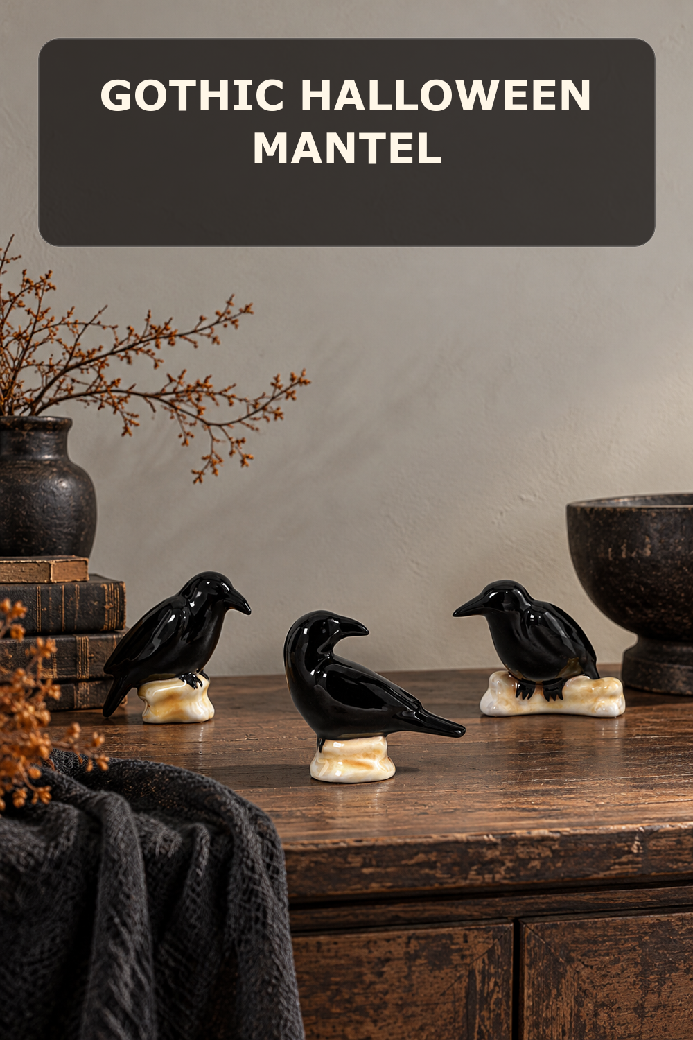 Ceramic raven trio; styling inspiration