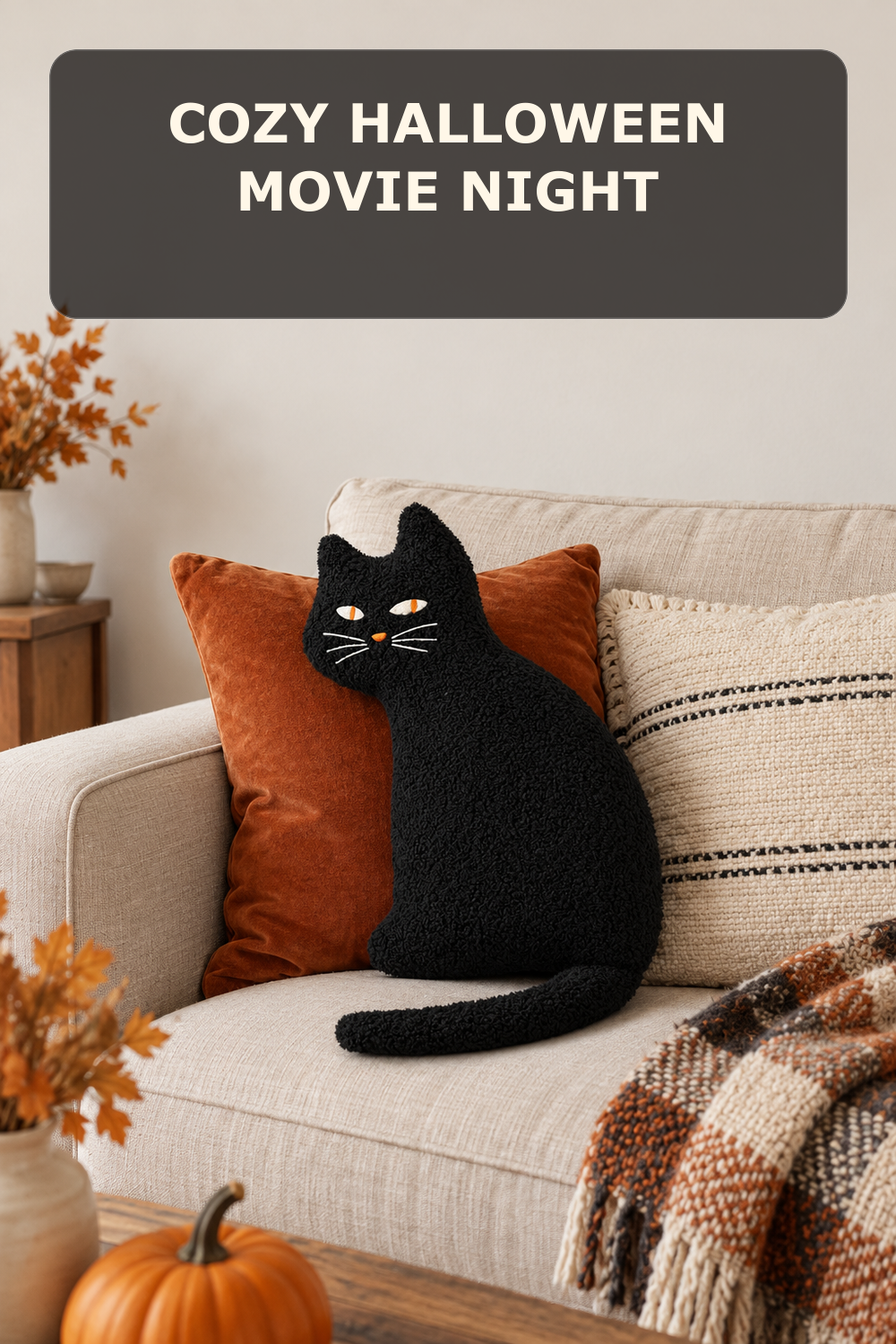 Black cat shaped pillow; styling inspiration