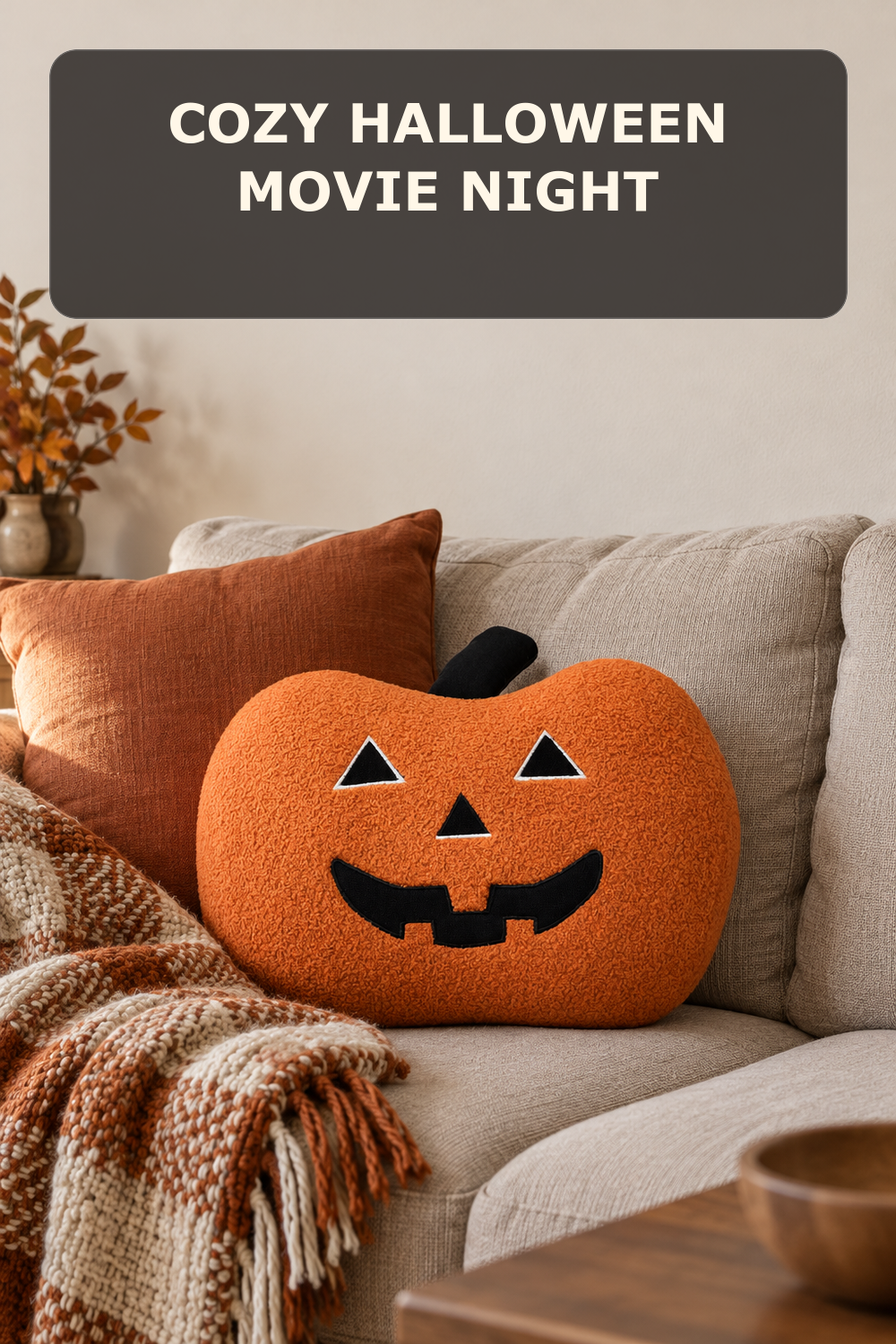 Jack-o-lantern shaped pillow; styling inspiration