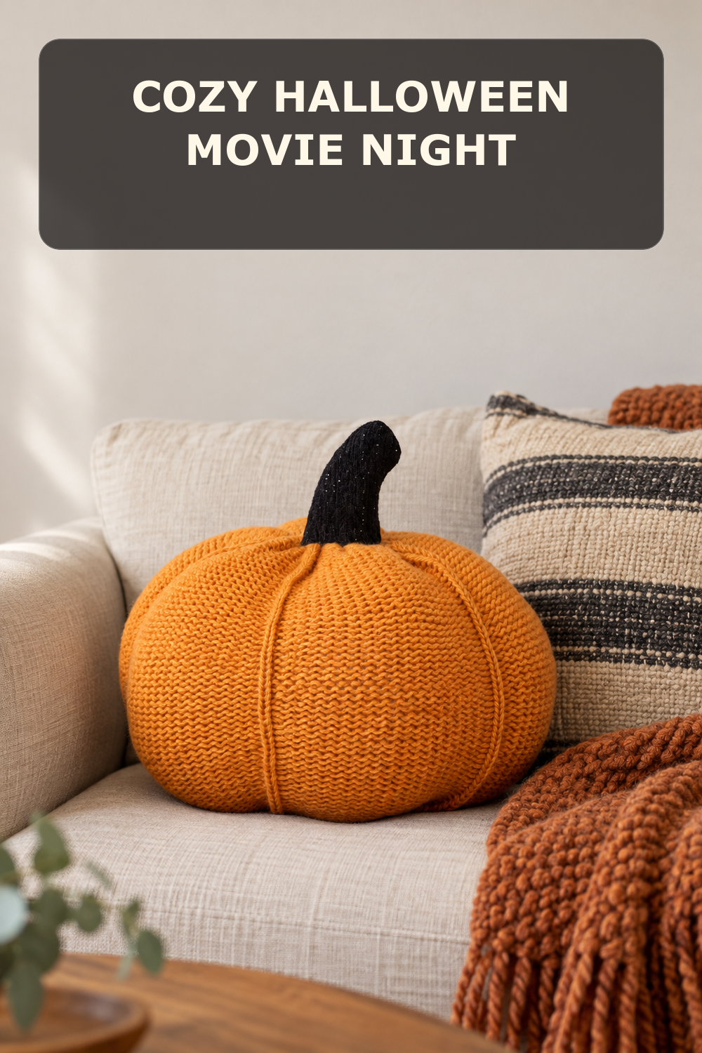 Knit pumpkin shaped pillow; styling inspiration