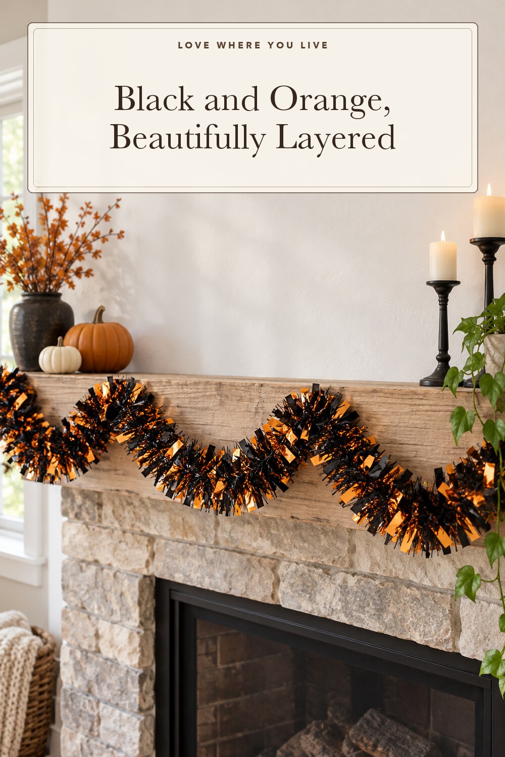 KINGLAKE Halloween Black Orange Tinsel Garland 33 FT; styling inspiration