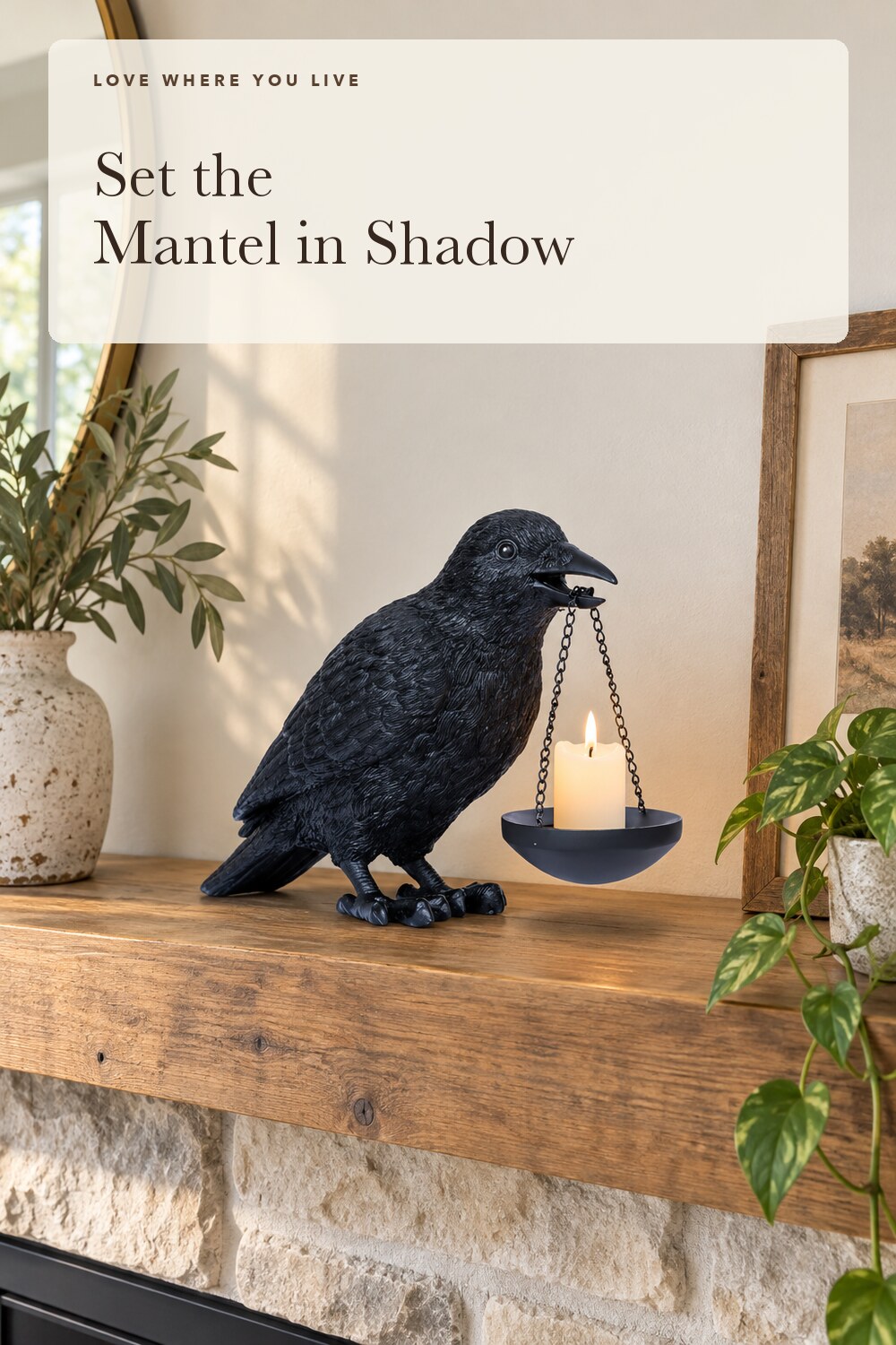 Dlfghos Gothic Home Decor Raven Lamp Tealight Candle Holder Halloween Decorations Indoor Fake Crow Light Holder Resin Black Bird Statue for Living Room Fireplace Entrance Holiday Spooky Ornaments; styling inspiration