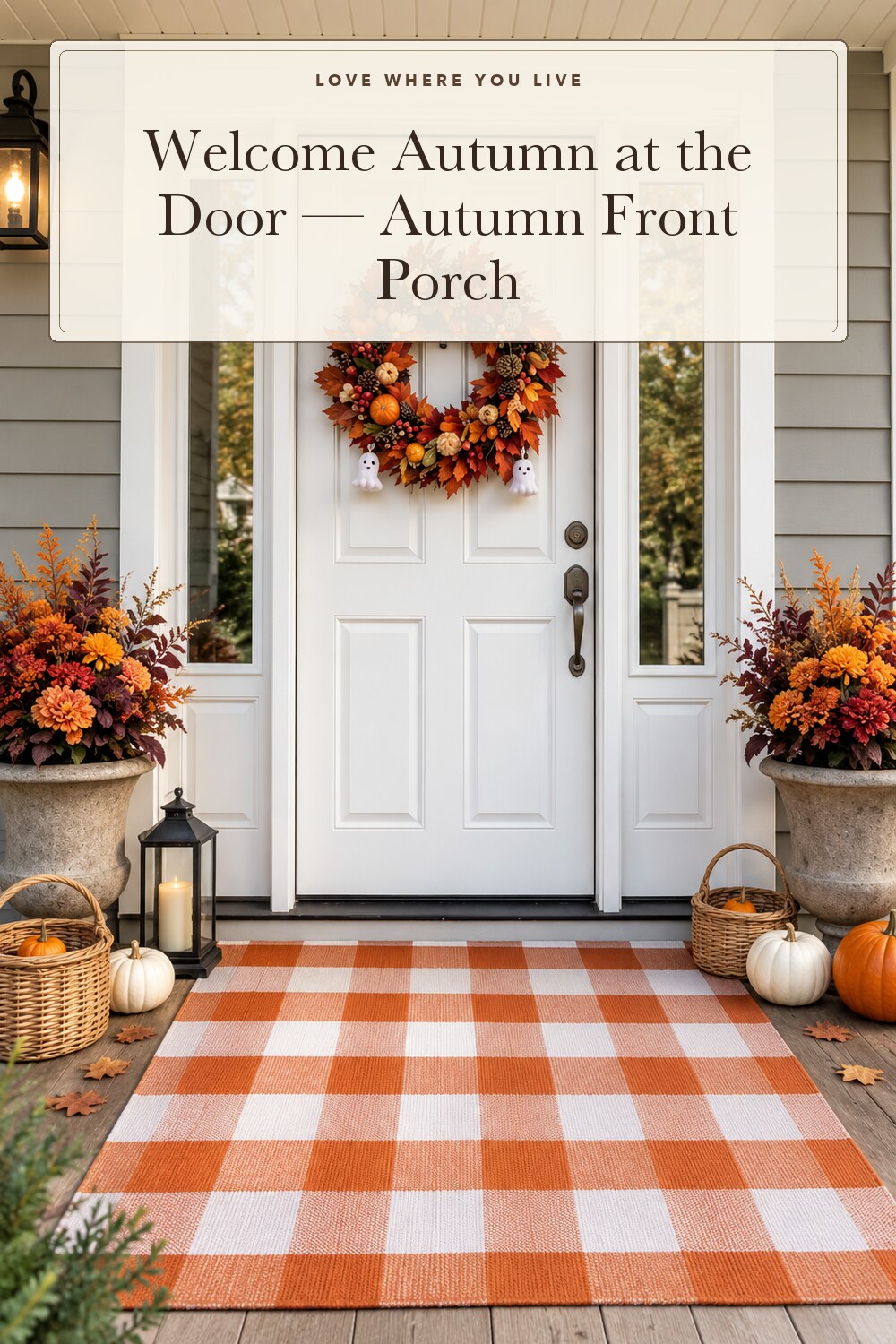 Fall Door Mat 2'4" x 3'7" Orange and White Bufflao Plaid Rug Layered Mat; styling inspiration