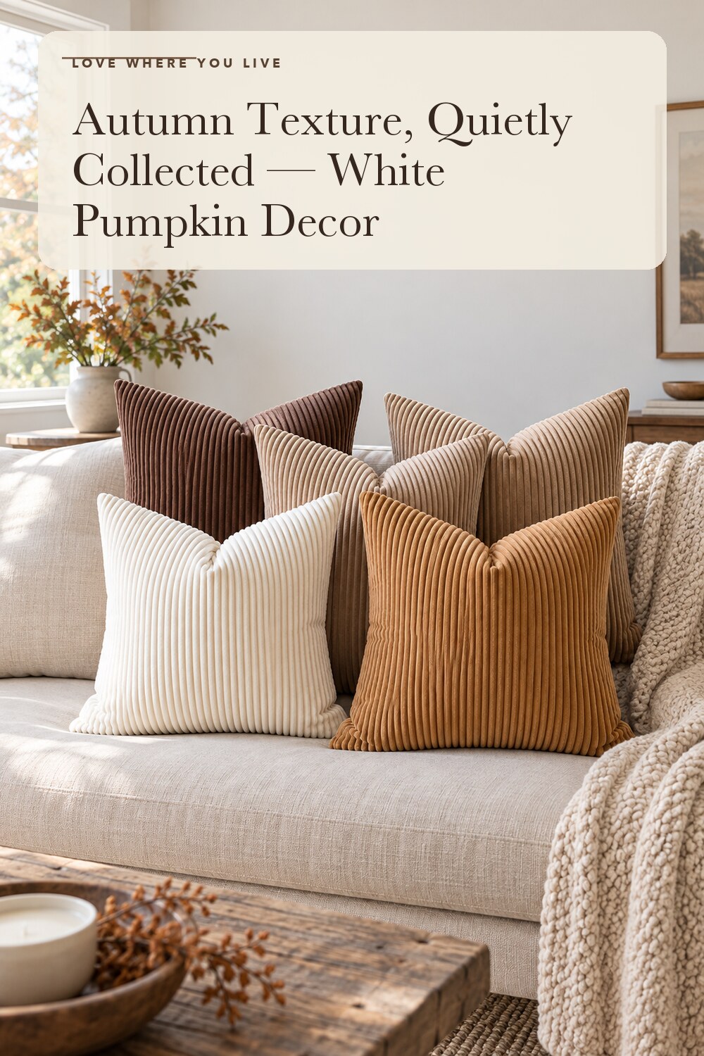 LANANAS Decorative Corduroy Throw Pillow Covers 18x18 Inch Neutral Brown; styling inspiration